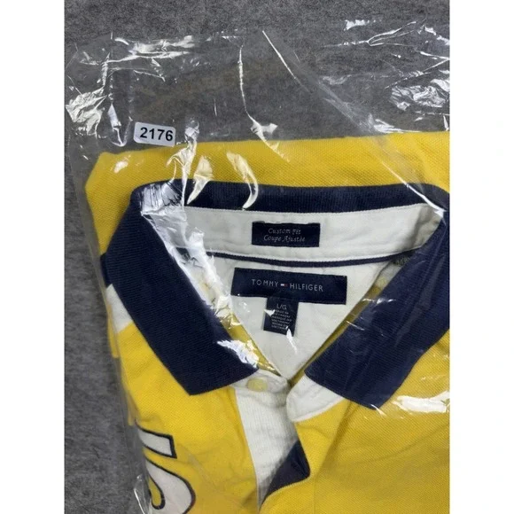 Tommy Hilfiger Rugby Shirt Navy Blue Yellow Iconic Classic Striped Rap 5 Custom - Picture 13 of 13